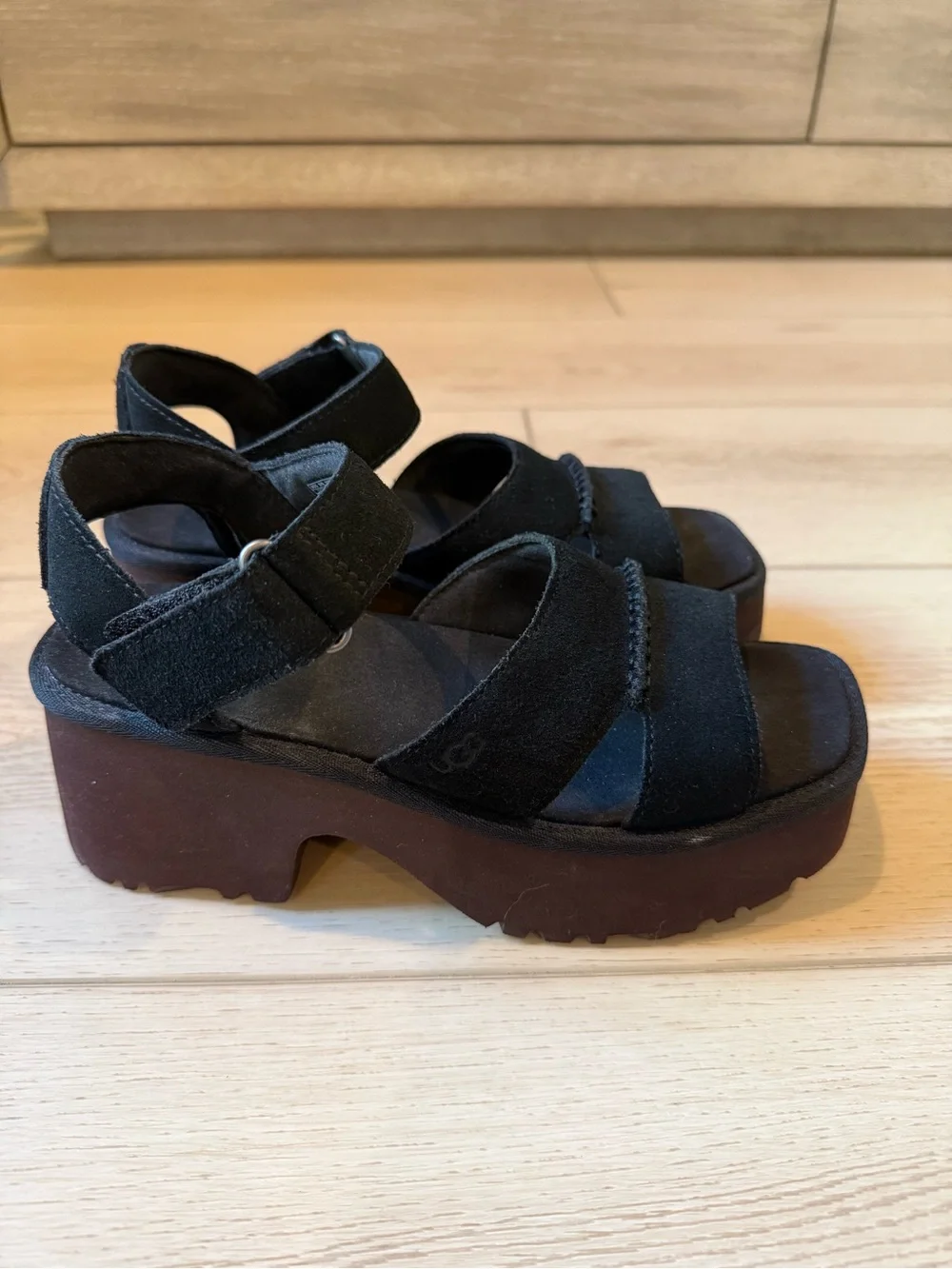 UGG New Heights Platform Sandals Black 7